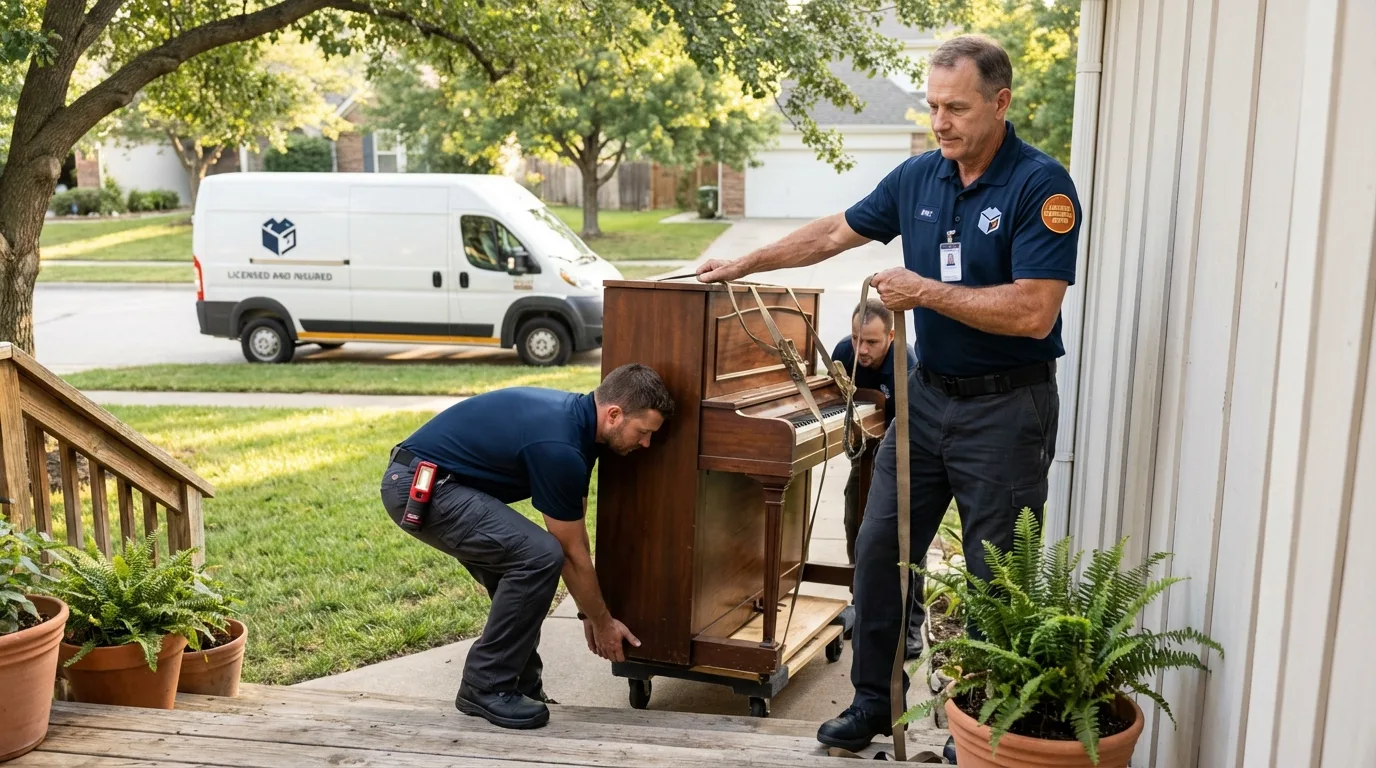 Licensed piano movers securing grand piano in Culpeper, VA