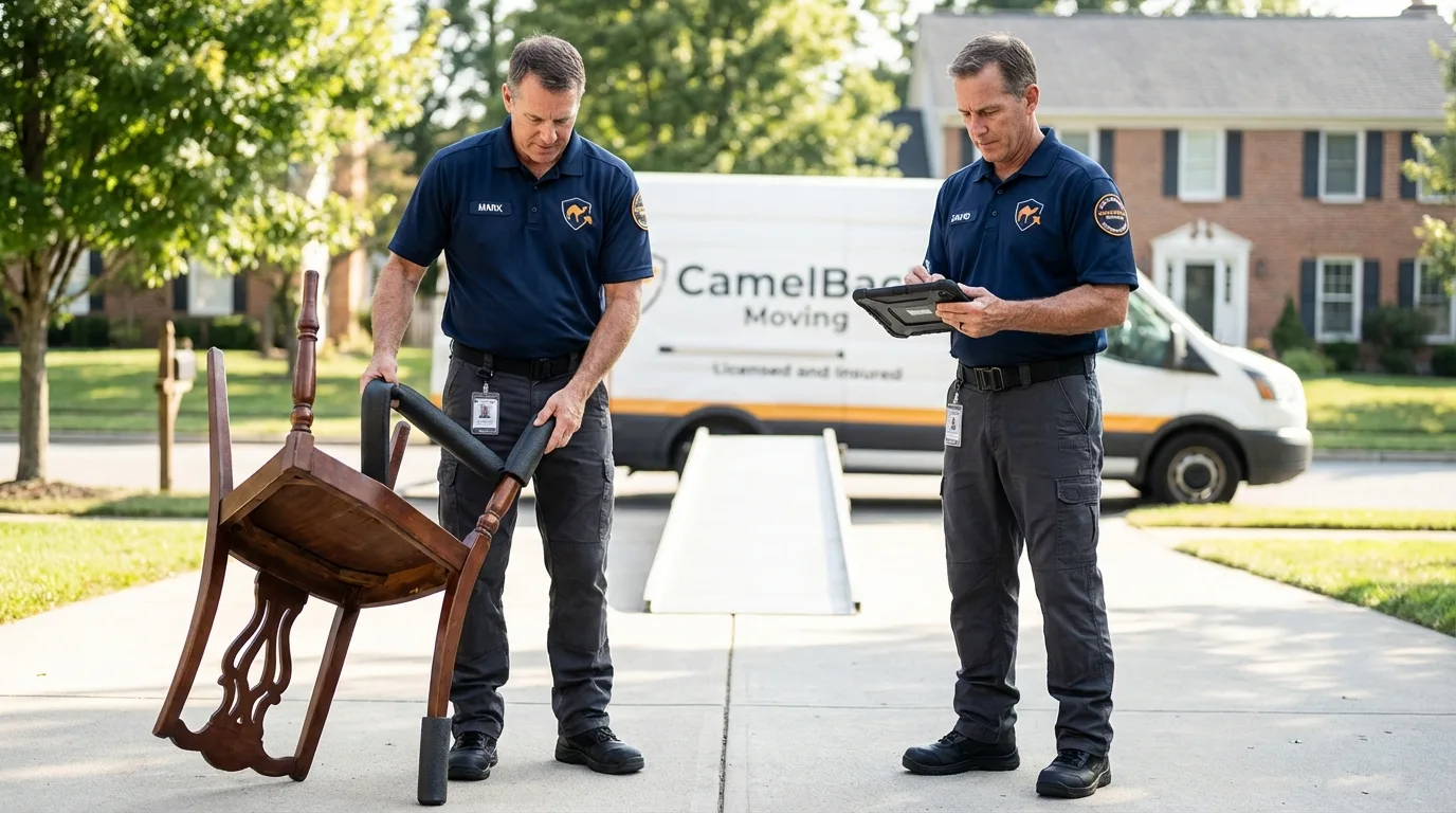Movers inspecting furniture for damage prevention before loading in Culpeper, VA